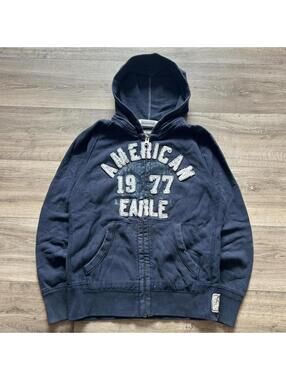 Sick Vintage y2k American Eagle Embroidered Hoodie Blue M